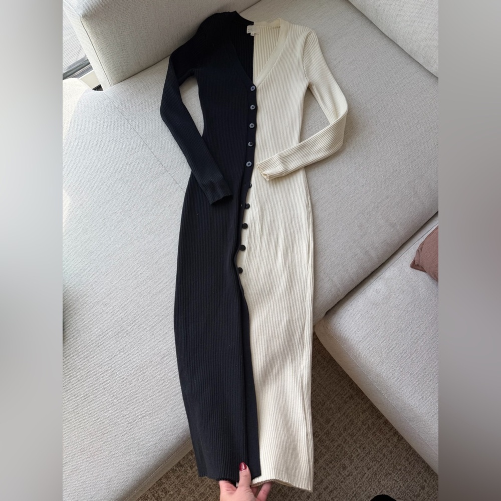 Black and Cream Button-Down Dress